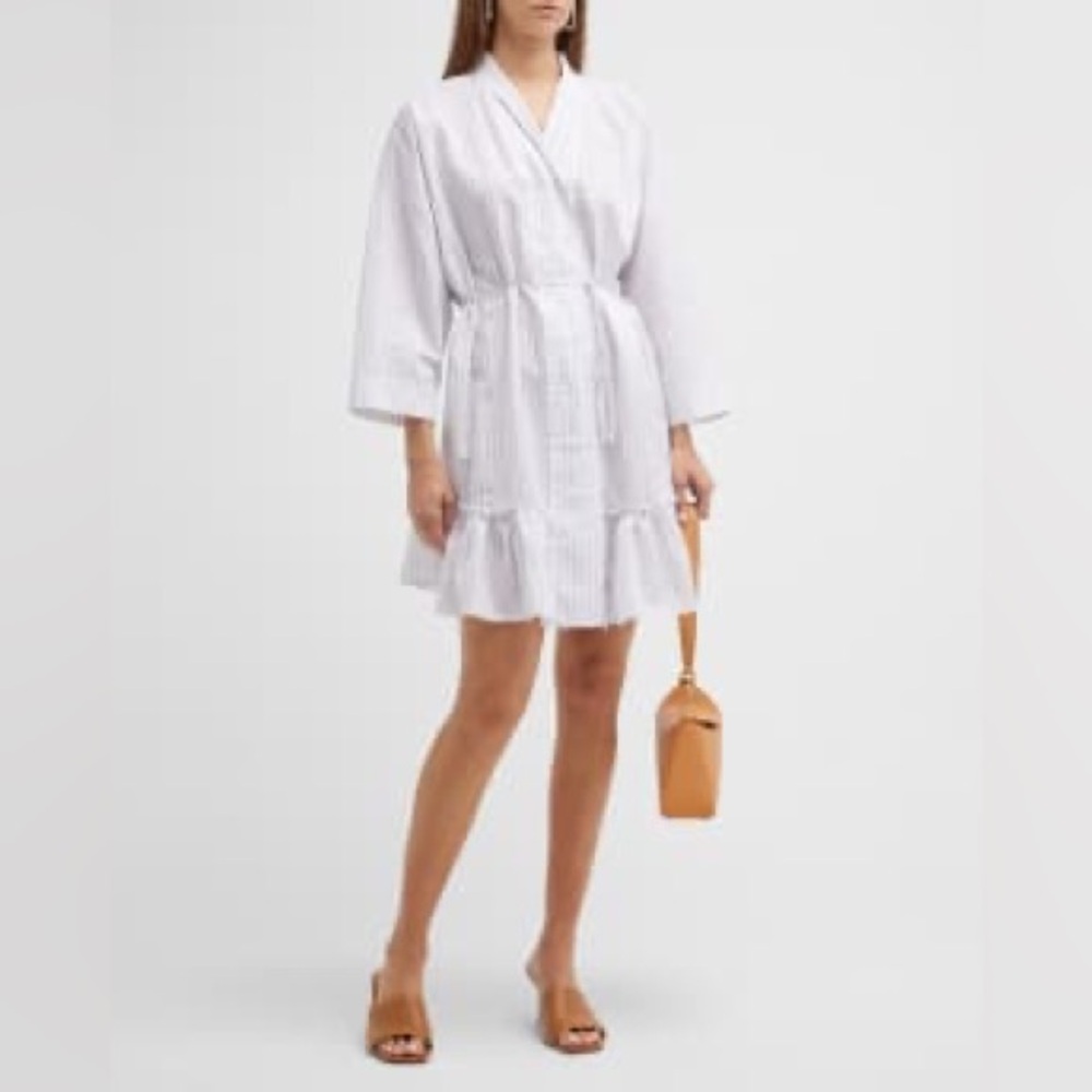 NWT Harshman Nebbi Caftan  Size M White/Lavender Stripes Cotton/Linen Dress $239